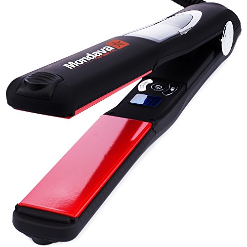 Product Cover MONDAVA PROFESSIONAL Ceramic Tourmaline Hair Straightener Flat Iron and Curler, Ionic Dual Voltage Adjustable Digital LED Technology, Straighten and Style Wild Hair in 8 Min, Perfect For All Types, 1
