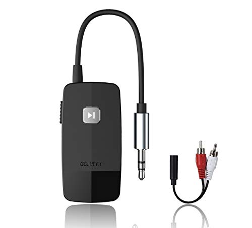 Product Cover Golvery Bluetooth 4.2 Receiver for Speaker, Wireless Audio Adapter for Car Aux, Home Stereo with 3.5mm RCA Jack, 16 Hours Playtime, Dual Connection to 2 Cellphones, Easy Control On/Off Slider