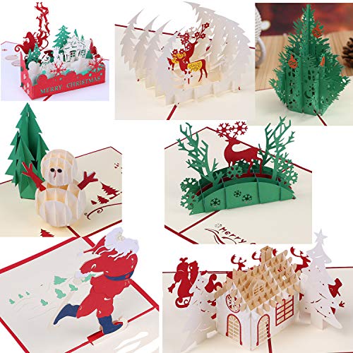Product Cover 3D Greeting Christmas Cards Papercraft 7 Pack Holiday Birthday Pop Up Cards Gift