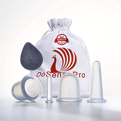 Product Cover Facial Cupping Set by DoSensePro - Anti-Aging Face and Body Massager. Natural Face Lift. Improve Face, Eyes and Neck Skin Wrinkles + Bonus Japanese Konjac Sponge. Cupping Therapy for Anti-Cellulite.