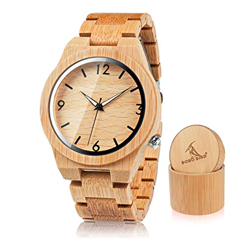 Product Cover BOBO BIRD D27 Men's Bamboo Wooden Watch Numeral Scale Large Face Quartz Watch Lightweight Casual Sports Watches with Luminous Night Silver Pointer Gift Box