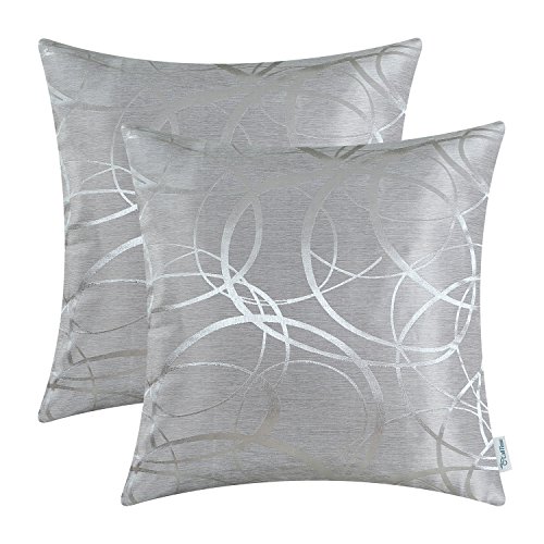 Product Cover CaliTime Pack of 2 Cushion Covers Throw Pillow Cases Shells for Couch Sofa Home Decor Modern Shining & Dull Contrast Circles Rings Geometric 18 X 18 Inches Silver Gray