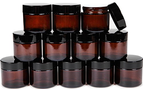 Product Cover Vivaplex, 12, Amber, 2 oz, Round Glass Jars, with Inner Liners and black Lids