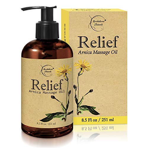 Product Cover Relief Arnica Massage Oil - Great for Sports & Athletic Therapeutic Massage - All Natural - Arnica Montana for Sore Muscle Relief. Contains Sweet Almond, Jojoba, Grapeseed & Essential Oils 8.5oz