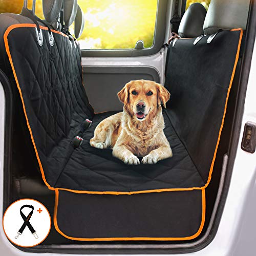 Product Cover Doggie World Dog Car Seat Cover - Cars, Trucks and Suvs Luxury Full Protector, w/Extra Side Flaps, Seat Belt Openings - Hammock Convertible for Your Pet - Waterproof, Non-Slip - Machine Washable