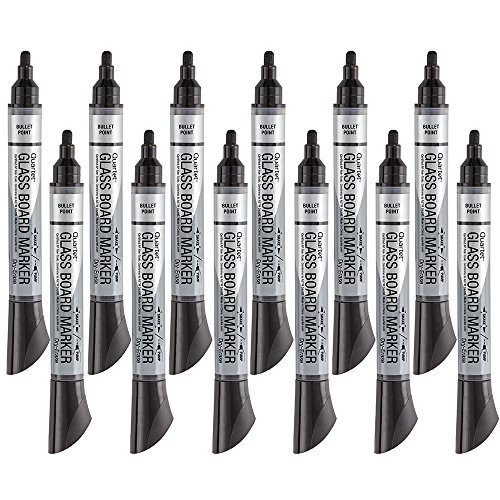 Product Cover Glass Board Dry Erase Markers by Quartet, Premium, Bullet Tip, Black, 12 Pack (79553)