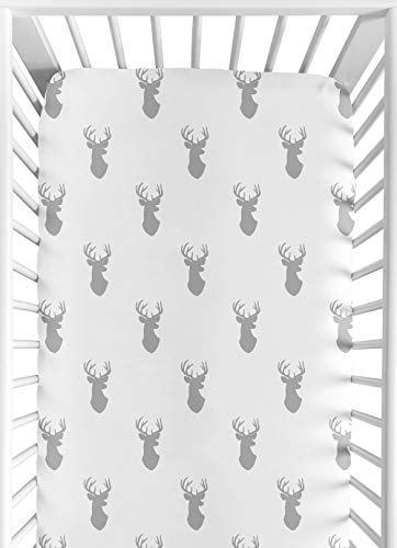 Product Cover Sweet Jojo Designs Fitted Crib Sheet for Grey and White Woodland Deer Baby/Toddler Bedding Set Collection - Deer Print