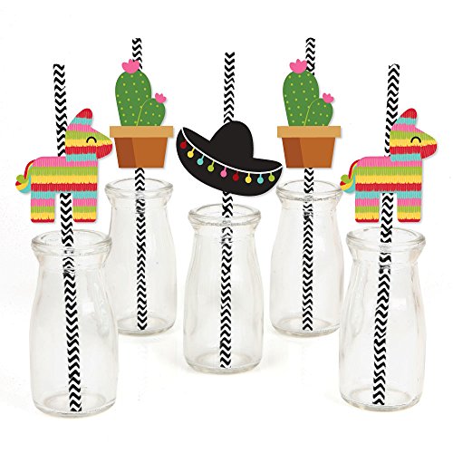 Product Cover Let's Fiesta - Paper Straw Decor - Mexican Fiesta Party Striped Decorative Straws - Set of 24