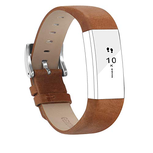 Product Cover POY Replacement Bands Compatible for Fitbit Alta and Fitbit Alta HR, Genuine Leather Wristbands, Matte Brown