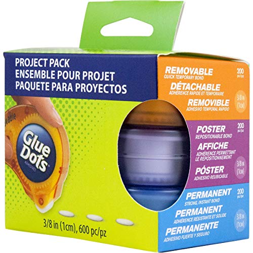 Product Cover Glue Dots Project Pack, Includes 3 Dispensers, Each with 200 (.375 Inch) Diameter Adhesive Dots, Permanent, Removable and Poster Adhesives (24113)