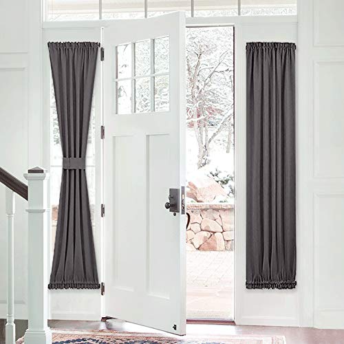 Product Cover PONY DANCE French Door Curtain - Grey Blackout Drape Energy Saving Thermal Insulated Window Drapery/Front Door Panel Including Bonus Adjustable Tieback, 25 by 72 inch, 1 PC