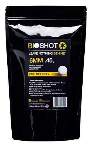 Product Cover BioShot Biodegradable Airsoft BBS - .45g Super Slick Seamless Sniper Weight Competition Match Grade for All 6mm Airsoft Guns and Accessories (2300 Rounds, White)