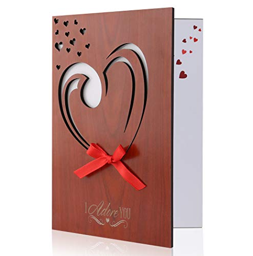 Product Cover Valentine Love Card For Her Or Him I Adore You Handmade Imitation Wood Greeting Card for Anniversary, Birthday, New Year with Gift Box