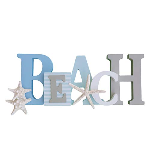 Product Cover Wooden Beach Word Sign with Trio of Loose Starfish - Tropical Beach Home Decor