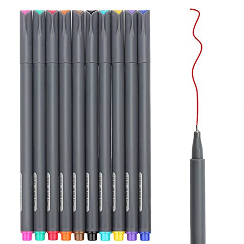 Product Cover Huhuhero Fineliner Color Pen Set, 0.38 mm Fine Line Drawing Pen, Porous Fine Point Markers Perfect for Writing Note Taking Calendar Agenda Coloring Art School Office Supplies, Pack of 10