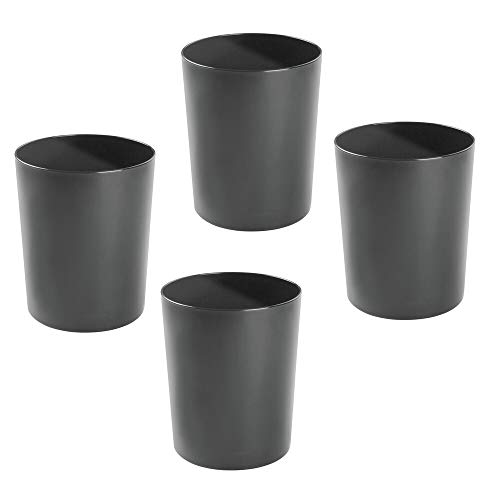 Product Cover mDesign Round Metal Small Trash Can Wastebasket, Garbage Container Bin for Bathrooms, Powder Rooms, Kitchens, Home Offices - Durable Steel, 4 Pack - Black