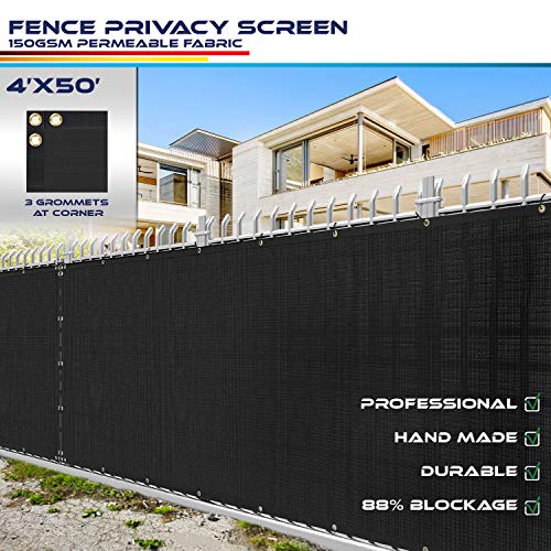 Product Cover Windscreen4less Heavy Duty Privacy Screen Fence in Color Solid Black 4' x 50' Brass Grommets w/3-Year Warranty 150 GSM (Customized Sizes Available)