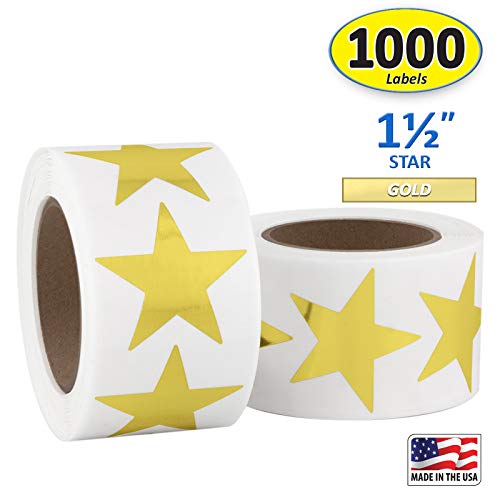 Product Cover Gold Metallic Star Shape Foil Sticker Labels, 500 Labels per Roll, 2 Rolls in The Package, 1 1/2 inch Diameter, 1.5