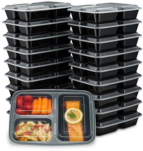 Product Cover EZ Prepa [20 Pack] 32oz 3 Compartment Meal Prep Containers with Lids - Bento Box - Durable BPA Free Plastic Reusable Food Storage Containers - Stackable, Reusable, Microwaveable & Dishwasher Safe