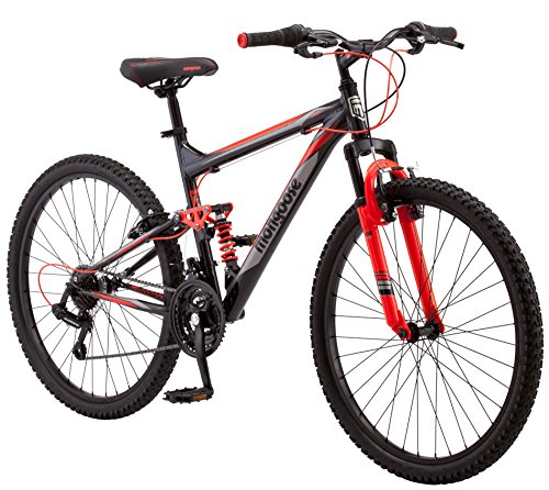 Product Cover Mongoose Status Mountain Bike for Men and Women, Status 2.2, 26-Inch Wheels, Black/Red