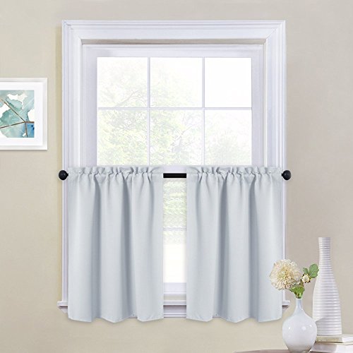 Product Cover NICETOWN Thermal Insulated Blackout Valances - Energy Efficient Kitchen Rod Pocket Tier Panels for Small Basement Windows (2-Pack, W29 x L24-Inch, Greyish White)
