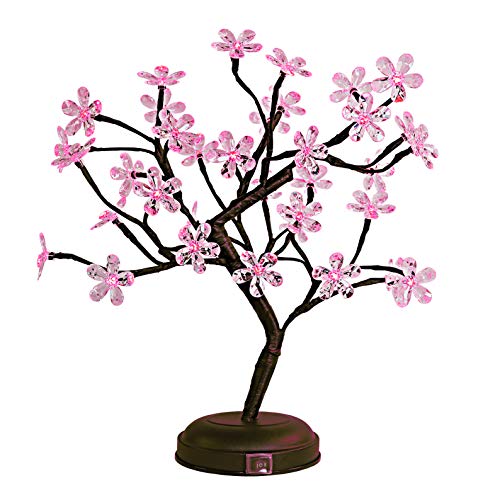Product Cover LIGHTSHARE 18-inch Crystal Flower LED Bonsai Tree, Pink Light, 36 LED Lights, Battery Powered or DC Adapter(Included), Built-in Timer