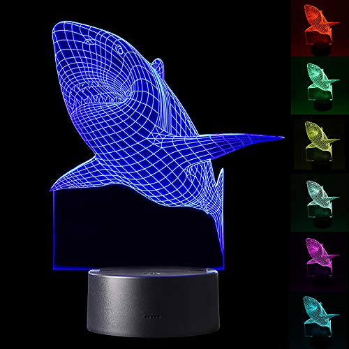 Product Cover YiaMia 3D Shark LED Night Light Multi 7 Color Changing Touch Switch Optical Table Lamp USB Powered for Home Room Bar Party Festival Decor Kids Room Decoration