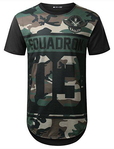 Product Cover URBANCREWS Mens Hipster Hip Hop Camouflage Graphic Print Longline T-Shirt