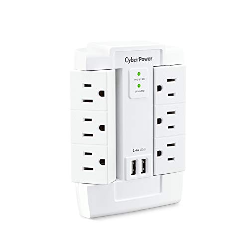 Product Cover CyberPower CSP600WSURC2 Surge Protector, 1200J/125V, 6 Swivel Outlets, 2 USB Charging Ports, Wall Tap Design