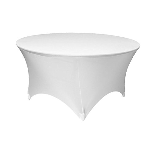 Product Cover GFCC 5FT White Round Stretch Tablecloth 60 Inch Spandex Tablecloth Elastic Table Cover for Wedding Party Restaurant Fitted Table Cloth