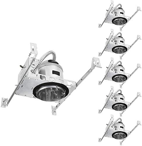 Product Cover TORCHSTAR 4 Inch New Construction Recessed Housing, IC Rated Air Tight Ceiling Downlight Can with Junction Box, E26 Screw Base, UL-Listed, Aluminum, Pack of 6