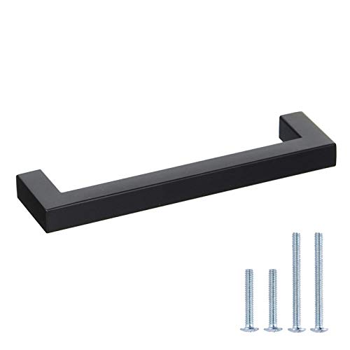 Product Cover 10 Pack Goldenwarm Black Square Bar Cabinet Pull Drawer Handle Stainless Steel Modern Hardware for Kitchen and Bathroom Cabinets Cupboard,Center to Center 5in(128mm) Kitchen Cupboard Handles