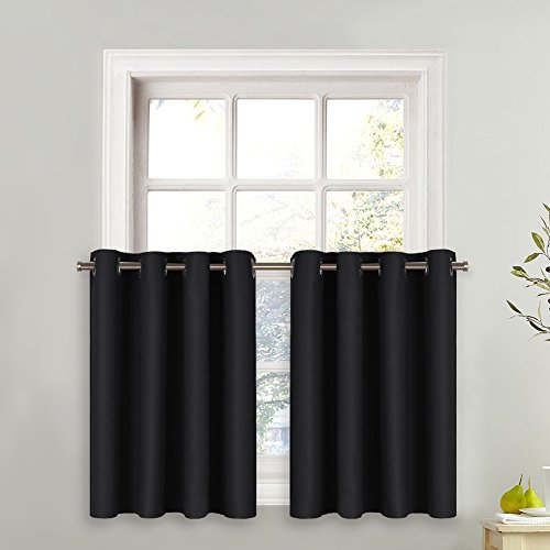 Product Cover NICETOWN Blackout Valance for Small Window - Functional Plain Grommet-Top Curtain Panel for Cafe (1 Pack, W52 x L36 + 1.2 inches Header, Black)