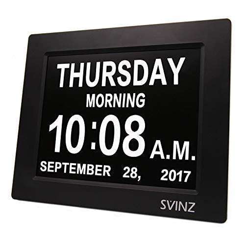 Product Cover SVINZ 3 Alarms Dementia Clock, 2 Auto-Dim Options, Large Display Digital Calendar Day Clock for Vision Impaired, Elderly, Memory Loss, Black, SDC008W