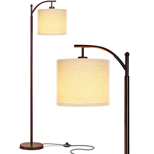 Product Cover Brightech Montage - Bedroom & Living Room LED Floor Lamp - Standing Industrial Arc Light with Hanging Lamp Shade - Tall Pole Uplight for Office - with LED Bulb - Bronze