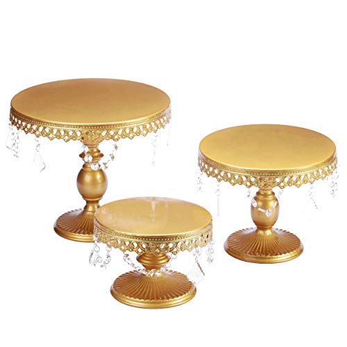 Product Cover VILAVITA 3-Set Antique Cake Stand Round Cupcake Stands Metal Dessert Display with Pendants and Beads, Gold