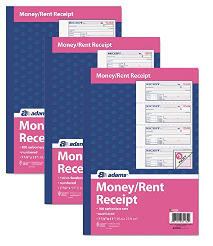 Product Cover Adams Money and Rent Receipt Book, 3-Part, Carbonless, White/Canary/Pink,7 5/8