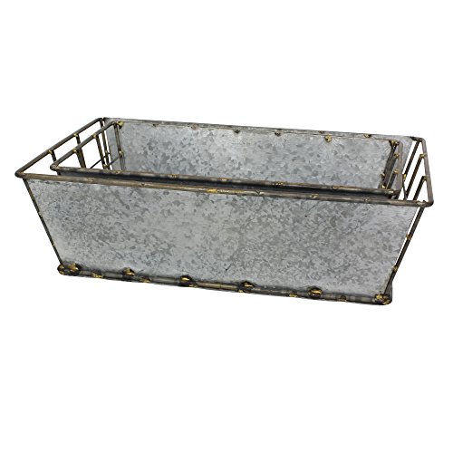 Product Cover Stonebriar 2pc Rectangle Galvanized Metal Serving Basket Set, Rustic Serving Trays for Parties, Industrial Centerpiece for Coffee or Dining Table, Document Organizer for Office or Kitchen