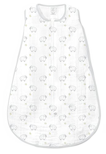 Product Cover SwaddleDesigns Cotton Muslin Sleeping Sack with 2-Way Zipper, Sterling Little Lambs, Small 0-6 Months