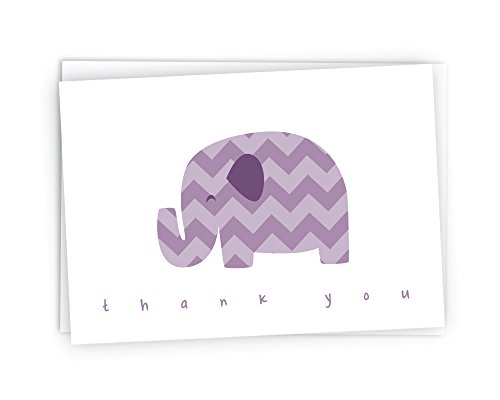 Product Cover Chevron Baby Thank You Note Cards - 48 Cards & Envelopes (Purple Elephant)