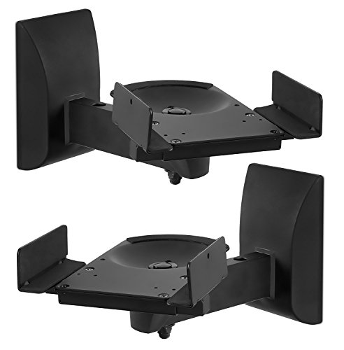 Product Cover Mount-It! Speaker Wall Mounts, Pair of Universal Side Clamping Bookshelf Speaker Mounting Brackets, Large or Small Speakers, 2 Mounts, 55 Lbs Capacity, Black (MI-SB37)