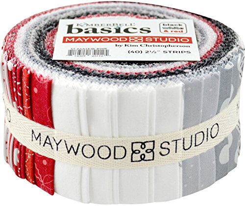 Product Cover KimberBell Basics Black White & Red Strips 40 2.5-inch Strips Jelly Roll Maywood Studio