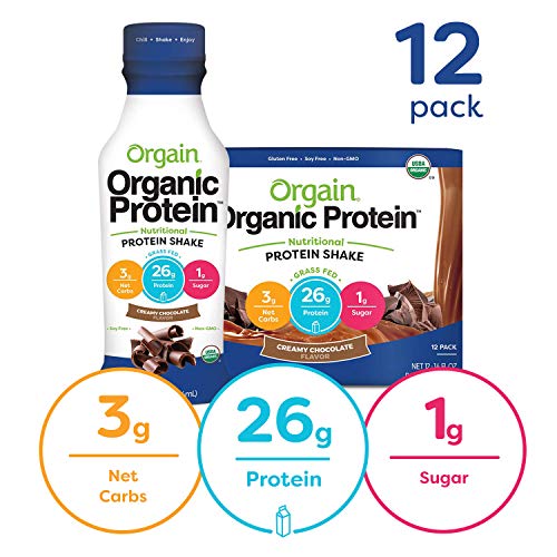 Product Cover Orgain Organic 26g Grass Fed Whey Protein Shake, Creamy Chocolate - Meal Replacement, Ready to Drink, Low Net Carbs, No Sugar Added, Gluten Free, Non-GMO, 14 Ounce, 12 Count