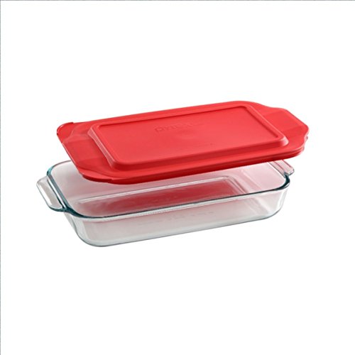 Product Cover Pyrex Basics 2 Quart Glass Oblong Baking Dish with Red Plastic Lid - 7 inch x 11 Inch by Pyrex