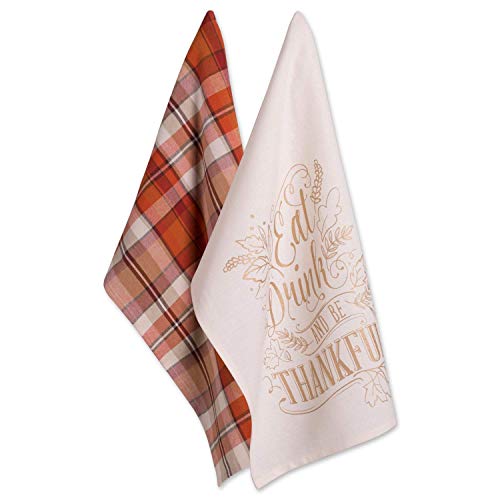 Product Cover DII 100% Cotton 18x28 Thanksgiving Dish Towels Set of 2, Dishtowel S/2, Be Thankful Plaid
