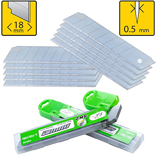 Product Cover Box Cutter Utility Knife Replacement Blades (PACK of 10) - Heavy Duty SK2 Metal 18mm Snap Off Blade - For Retractable Utility Knives - Stays Sharp 3X Long - Perfect for Hobby, Cardboard, Carpet, Rope