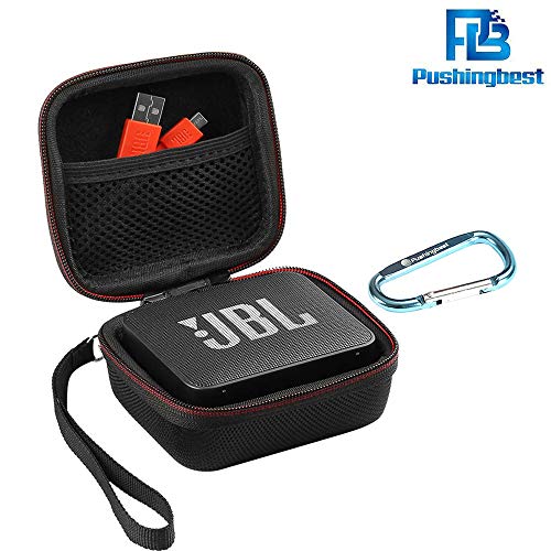 Product Cover Pushingbest JBL GO 2 Case, Hard EVA Carry Bag Case Cover for JBL Go 1/2 Bluetooth Speaker, Mesh Pocket for Charger and Cables (BlackEVA CaseOnly)
