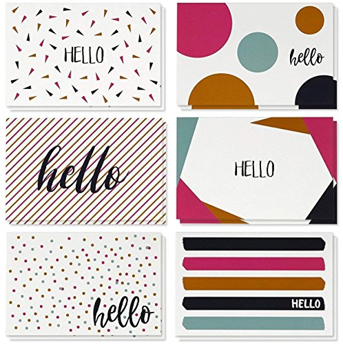Product Cover 48 Pack All Occasion Assorted Blank on The Inside Note Cards - Greeting Card Bulk Box Set - 6 Modern Hello Designs Notecards with Envelopes Included, 4 x 6 Inches
