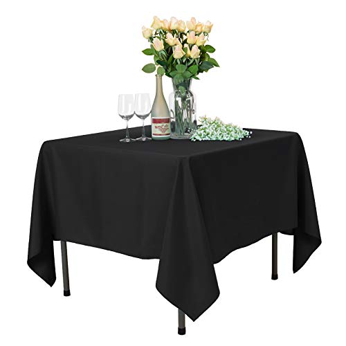 Product Cover VEEYOO Square Tablecloth - 85x85 Inch Polyester Table Cloth Washable Wrinkle Free Dinner Tablecloth for Wedding, Party, Restaurant,Indoor and Outdoor Buffet Table - Black Tablecloth
