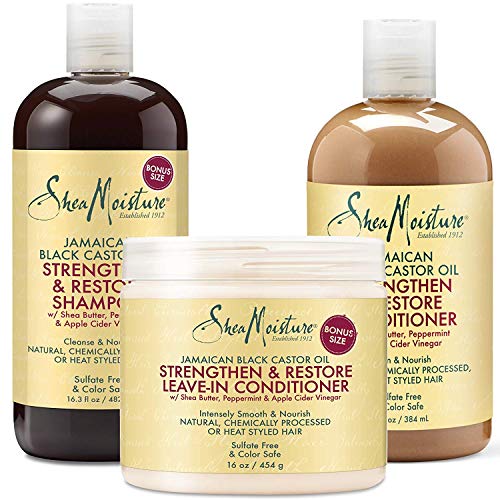 Product Cover Shea Moisture Jamaican Black Castor Oil Combination Pack - Strengthen, Grow & Restore - Shampoo, 16.3 Oz, Conditioner 13 Oz. & Leave-In Conditioner 16 Oz